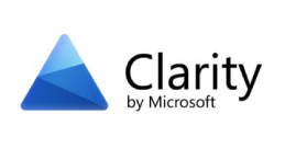 Microsoft Clarity logo. Blue-shaded triangular pyramid sits to the left of the word "Clarity" with "by Microsoft" underneath.